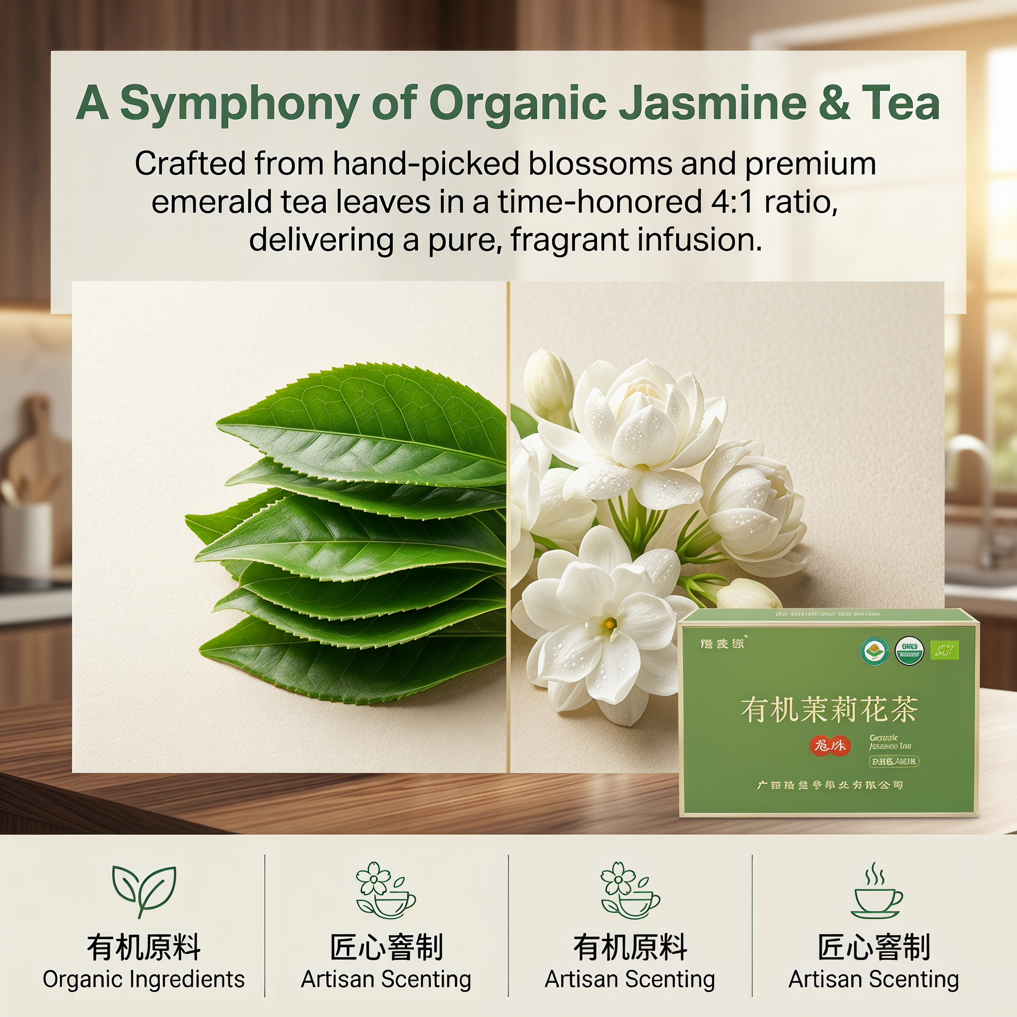 Organic Jasmine Dragon Pearl Tea - Triple Certified (USDA, EU, China) Longsheng Yuan 400g Gift Set